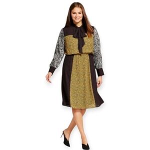{Who What Wear} Mixed Print Front Bow Long Sleeve Dress - Sizs XL